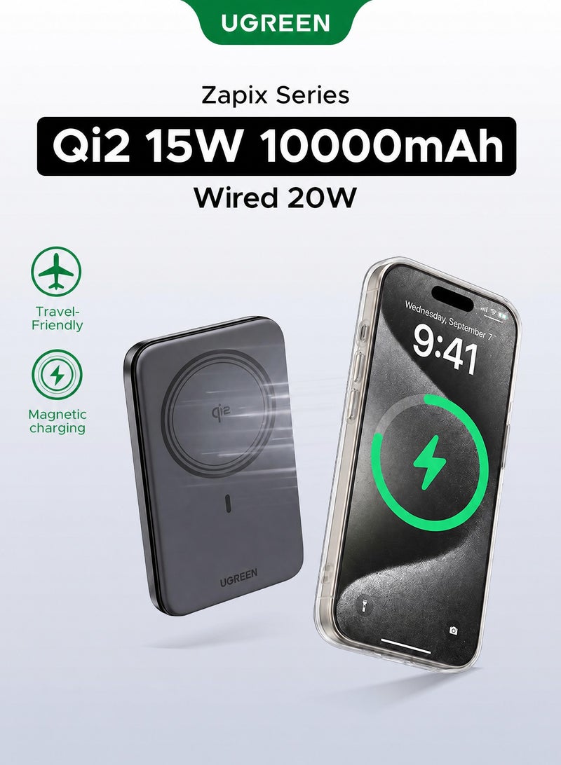 Ugreen Nexode Magsafe Fast Charging 10000mAh Qi2 Certified Portable Magnetic Charger for Mobile Phones, Airline-Friendly, 15W PD20W Battery USB C iPhone Power Bank Compatible with iPhone 18 Pro, iPhone 18 Pro Max, iPhone Duo, Samsung S26/S25 Series, iPhone 17-12 Series Grey Grey - Image 1