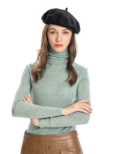 ZLYC Wool French Beret Hat Solid Color Beret Cap for Women Girls (Black) - Image 2