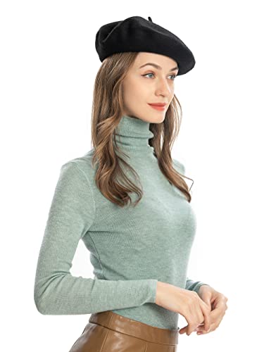 ZLYC Wool French Beret Hat Solid Color Beret Cap for Women Girls (Black) - Image 3