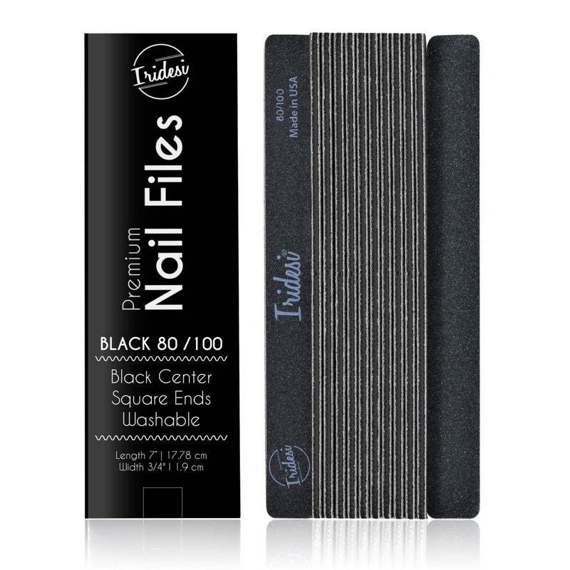 Professional Nail Files Black Washable Emery Boards 7 Inches Long Square End Serrated Edge 12 Fingernail Files Per Pack 80100