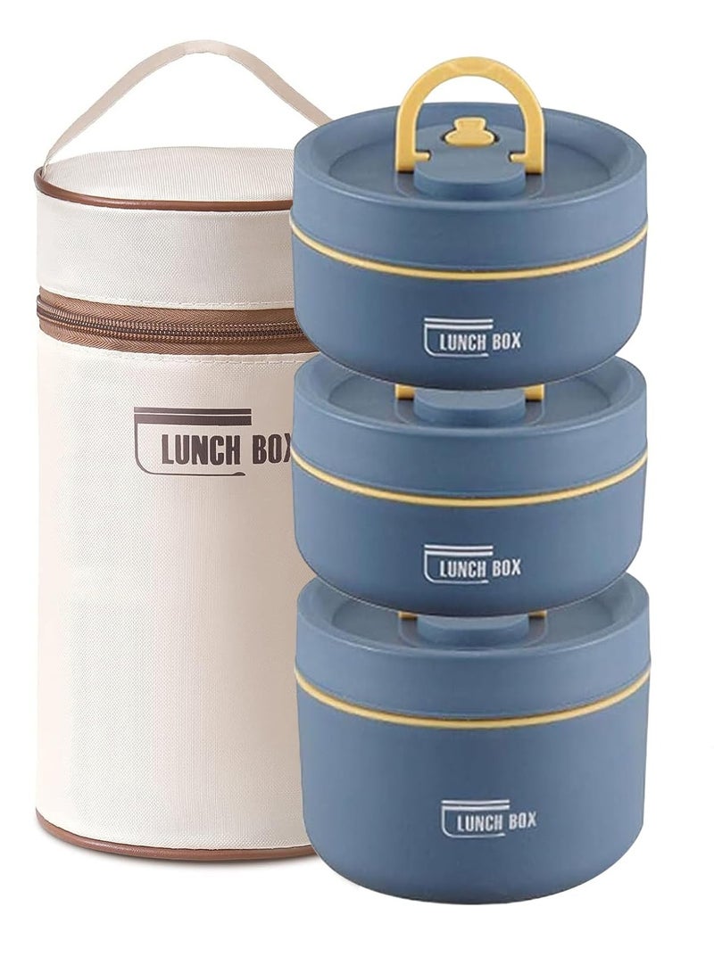 3-Tier Insulated Stainless Steel Lunch Box with Carry Bag - Leakproof Stackable Bento Box for Office, School & Travel - Keeps Food Hot/Cold for Hours - Adult & Kids - Image 1