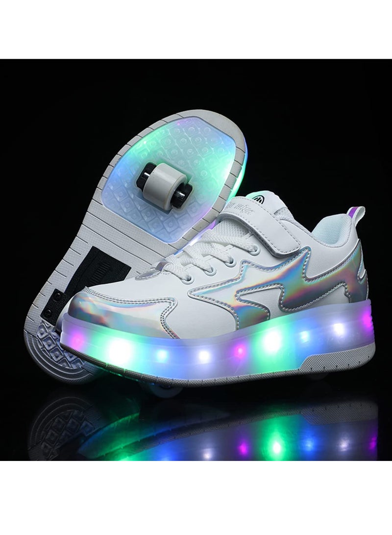 إسكدنيا أحذية تزلج دوارة للأطفال مع أحذية ذات عجلة مزدوجة، أحذية رياضية دوارة لشحن USB للفتيات والأولاد، أفضل هدية - Image 3