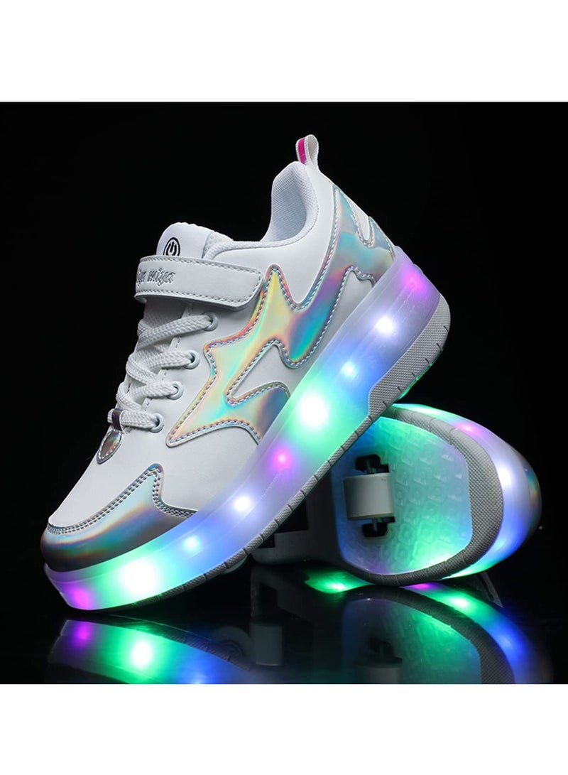 إسكدنيا أحذية تزلج دوارة للأطفال مع أحذية ذات عجلة مزدوجة، أحذية رياضية دوارة لشحن USB للفتيات والأولاد، أفضل هدية - Image 4