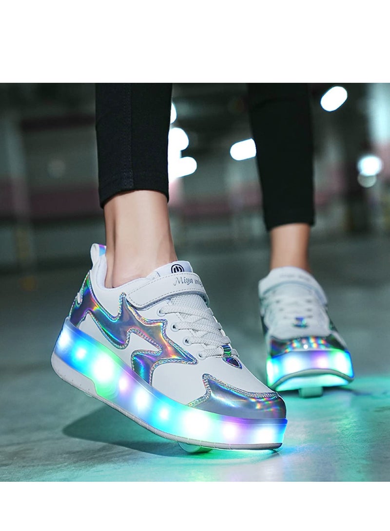 إسكدنيا أحذية تزلج دوارة للأطفال مع أحذية ذات عجلة مزدوجة، أحذية رياضية دوارة لشحن USB للفتيات والأولاد، أفضل هدية - Image 5