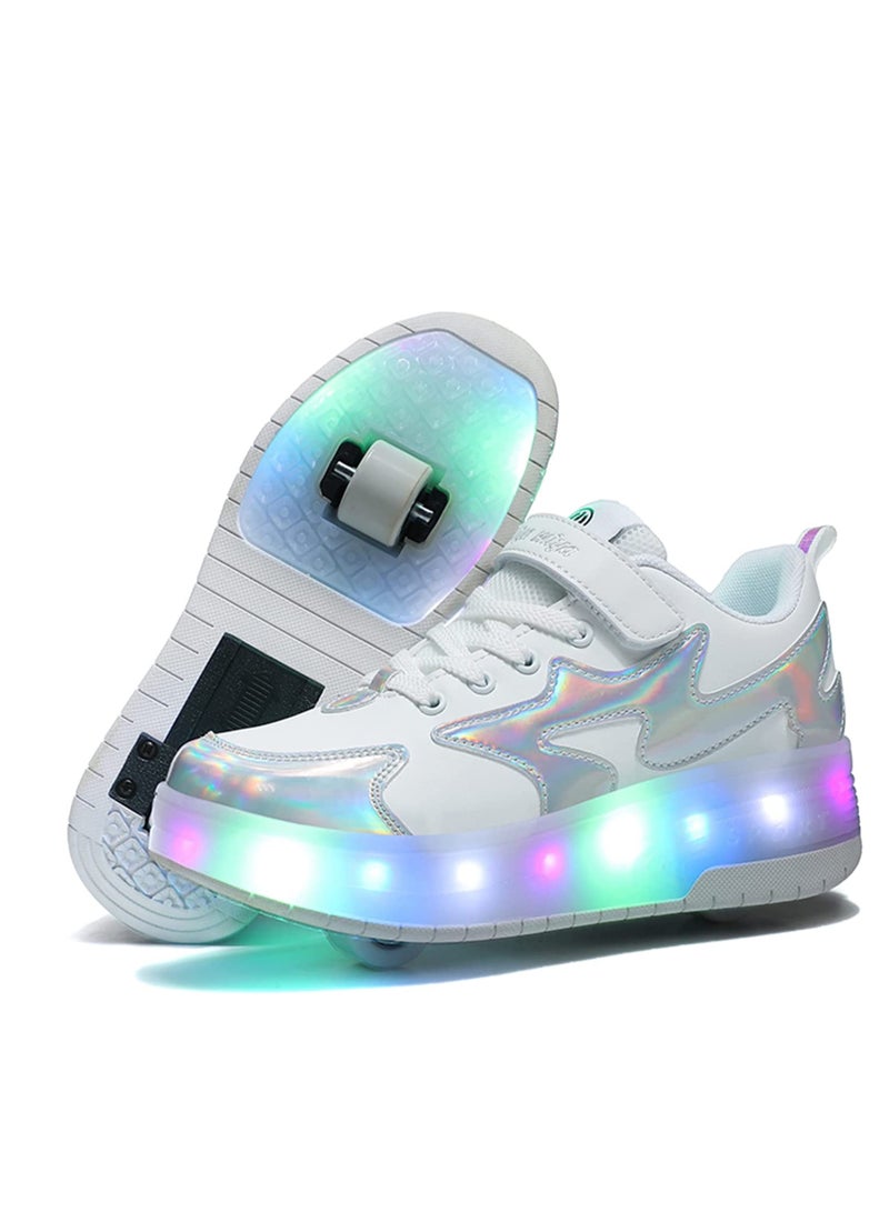إسكدنيا أحذية تزلج دوارة للأطفال مع أحذية ذات عجلة مزدوجة، أحذية رياضية دوارة لشحن USB للفتيات والأولاد، أفضل هدية - Image 2