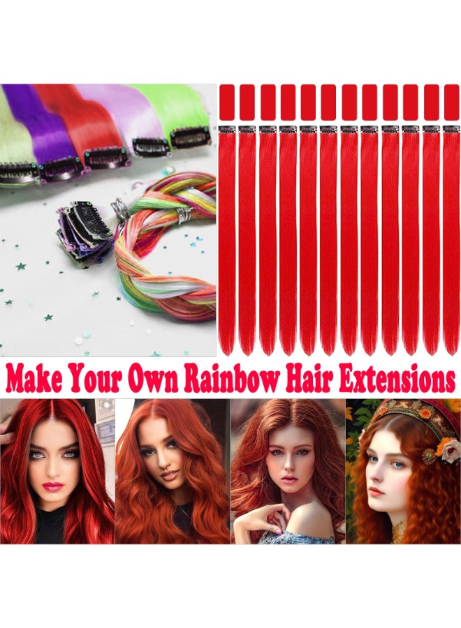 Olldag 12 PCS Red Hair Extensions Clip in 22 Inch Colored Hair Extensions Party Highlights Long Straight Synthetic Hairpieces for Women Cosplay - Image 4