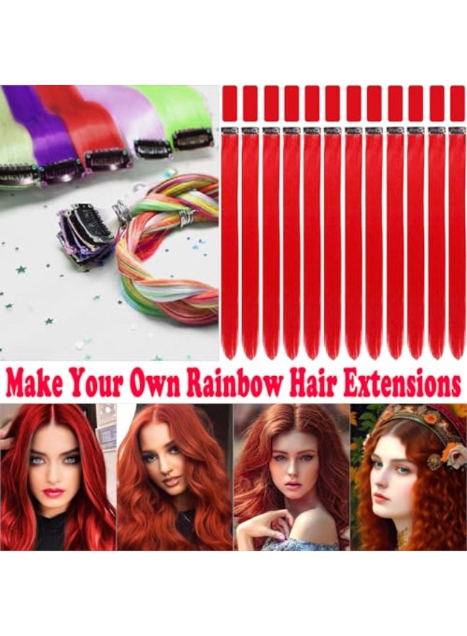 Olldag 12 PCS Red Hair Extensions Clip in 22 Inch Colored Hair Extensions Party Highlights Long Straight Synthetic Hairpieces for Women Cosplay - Image 3