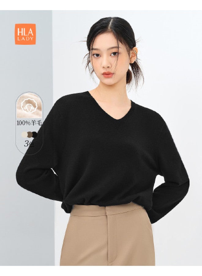 HLA Simple And Versatile Solid Color Loose V-Neck Warm Women'S Knitted Wool Sweater For Spring And Autumn - Image 1