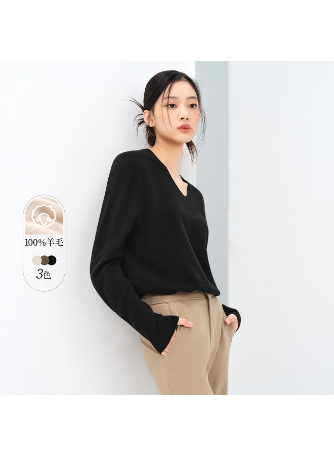 HLA Simple And Versatile Solid Color Loose V-Neck Warm Women'S Knitted Wool Sweater For Spring And Autumn - Image 4