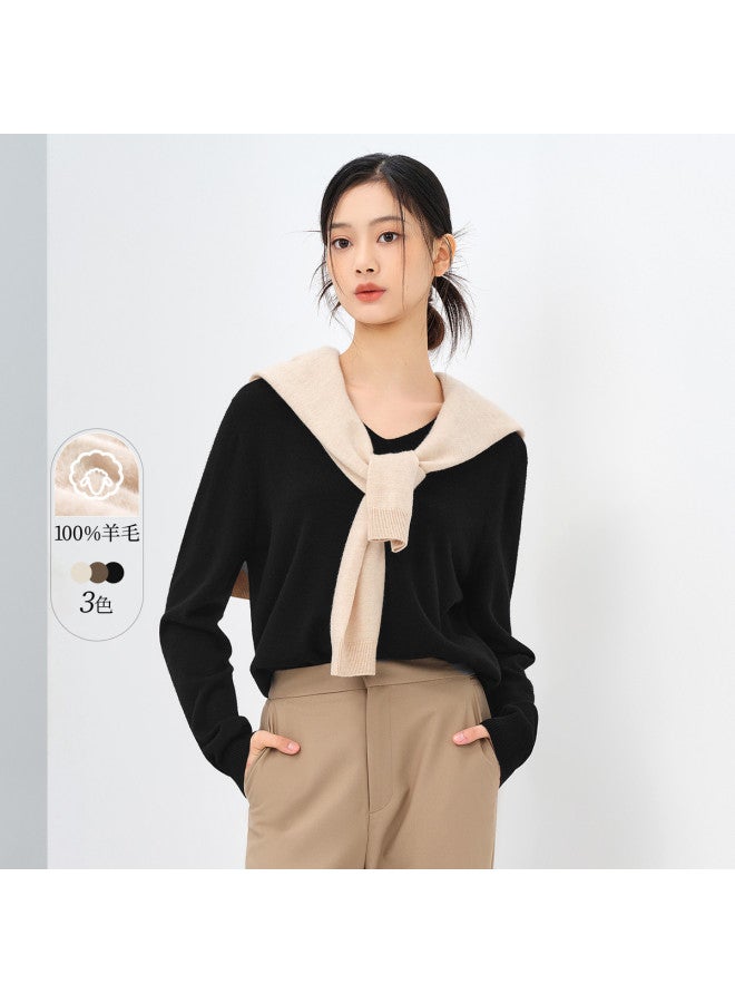 HLA Simple And Versatile Solid Color Loose V-Neck Warm Women'S Knitted Wool Sweater For Spring And Autumn - Image 3