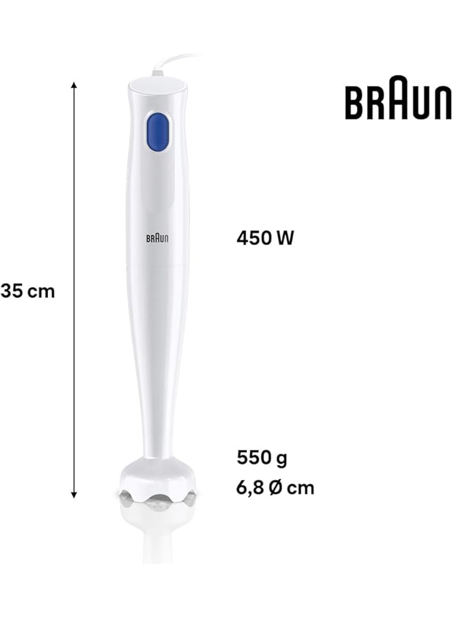 BRAUN Multi Quick 1 450W Hand Blender One Speed 0.600L Beaker Dishwasher Safe Mq10.001Mwh White - Image 4