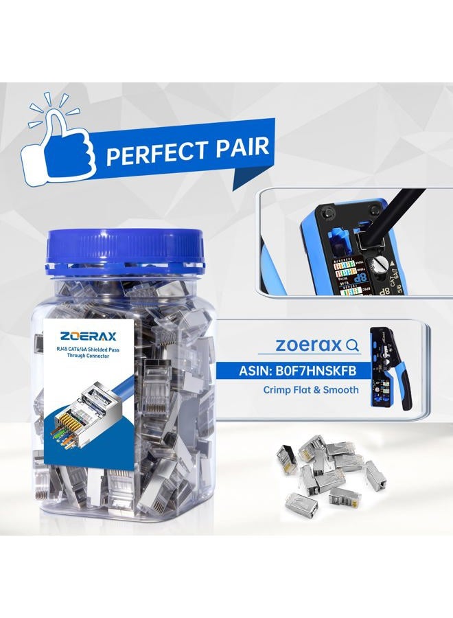 Zoerax 100-Pack Cat 6A RJ45 Pass Through Connector, Cat 6 RJ45 Connector Wire OD 1.20mm Ethernet Ends/Shielded RJ45 Connector for Solid or Stranded FTP/STP Cable - Image 4