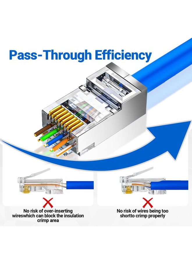 Zoerax 100-Pack Cat 6A RJ45 Pass Through Connector, Cat 6 RJ45 Connector Wire OD 1.20mm Ethernet Ends/Shielded RJ45 Connector for Solid or Stranded FTP/STP Cable - Image 3