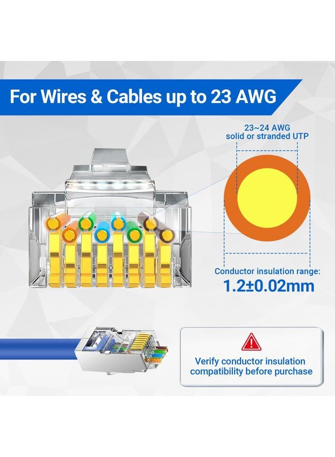 Zoerax 100-Pack Cat 6A RJ45 Pass Through Connector, Cat 6 RJ45 Connector Wire OD 1.20mm Ethernet Ends/Shielded RJ45 Connector for Solid or Stranded FTP/STP Cable - Image 2