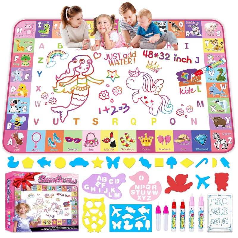 Wedopro Toddlers Toys Water Doodle Mat: 48 X 32 Inch Large Mess Free Coloring & Drawing Mat - Instant Drying - Kids Educational Toys for Girls Age 3-5 Home Activities - Birthday/Christmas Gifts for Girls Boys - Image 1
