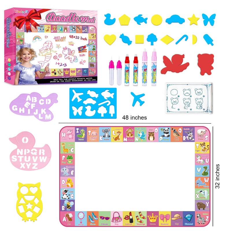 Wedopro Toddlers Toys Water Doodle Mat: 48 X 32 Inch Large Mess Free Coloring & Drawing Mat - Instant Drying - Kids Educational Toys for Girls Age 3-5 Home Activities - Birthday/Christmas Gifts for Girls Boys - Image 2