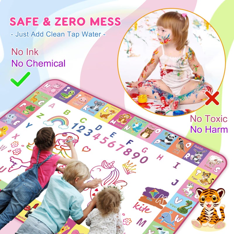 Wedopro Toddlers Toys Water Doodle Mat: 48 X 32 Inch Large Mess Free Coloring & Drawing Mat - Instant Drying - Kids Educational Toys for Girls Age 3-5 Home Activities - Birthday/Christmas Gifts for Girls Boys - Image 3