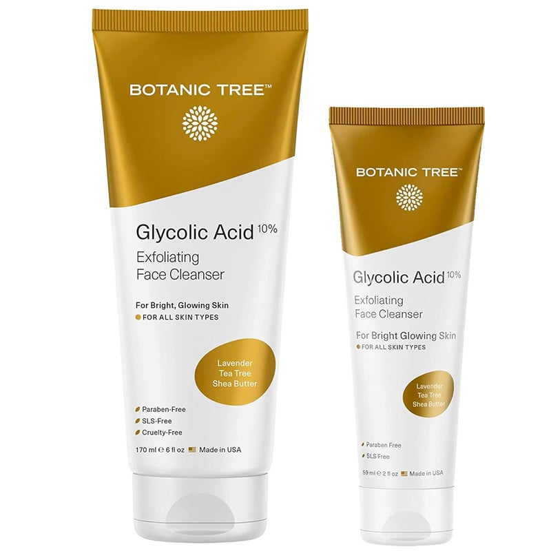 Glycolic Acid Face Wash Exfoliating Facial Cleanser For Facial Skin Care Acne Treatment Face Scrub 10 Glycolic and Salicylic Acid 6 fl oz  Botanic Tree Pack of 2  Buy 1 Get 1 Travel Size