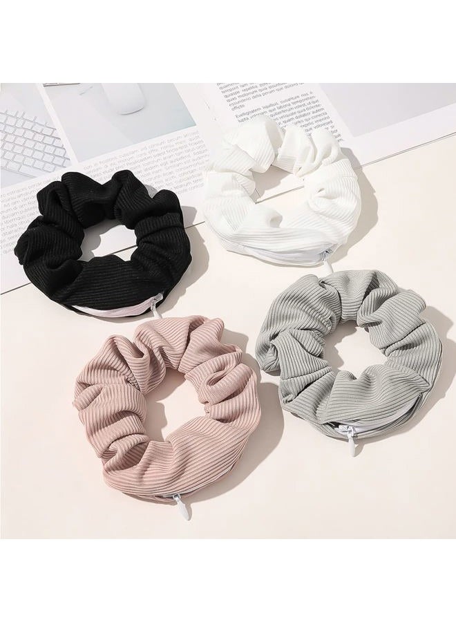 DINPREY Pocket Scrunchies for women Hair Ties with Hidden Zipper Stash Scrunchy Ponytail Holder (4pcs stripe A) - Image 2