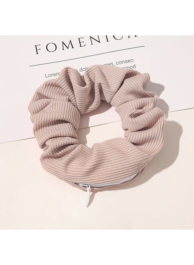 DINPREY Pocket Scrunchies for women Hair Ties with Hidden Zipper Stash Scrunchy Ponytail Holder (4pcs stripe A) - Image 3