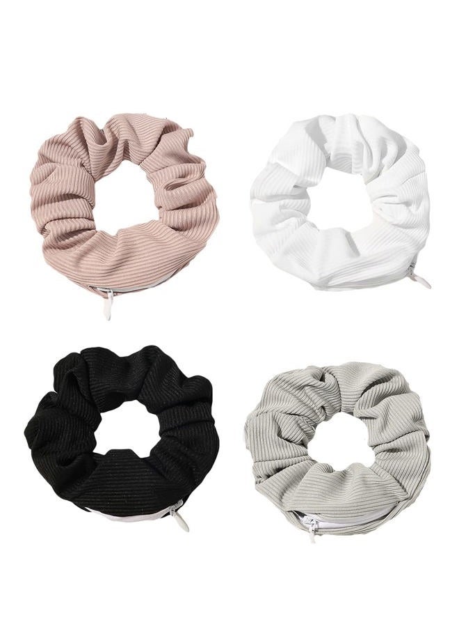 DINPREY Pocket Scrunchies for women Hair Ties with Hidden Zipper Stash Scrunchy Ponytail Holder (4pcs stripe A) - Image 1
