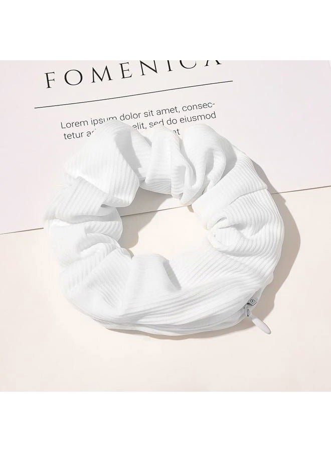 DINPREY Pocket Scrunchies for women Hair Ties with Hidden Zipper Stash Scrunchy Ponytail Holder (4pcs stripe A) - Image 4