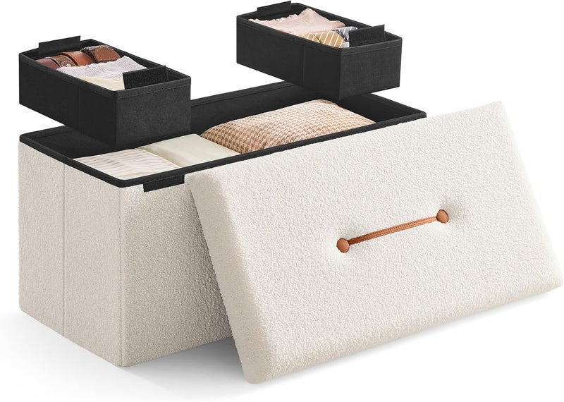 SONGMICS Storage Ottoman Bench, Storage Chest, 38 x 76 x 38 cm, End of Bed Bench, Load up to 300 kg, for Living Room, Bedroom, Entryway, Cream White - Image 1