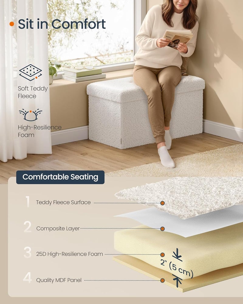 SONGMICS Storage Ottoman Bench, Storage Chest, 38 x 76 x 38 cm, End of Bed Bench, Load up to 300 kg, for Living Room, Bedroom, Entryway, Cream White - Image 4