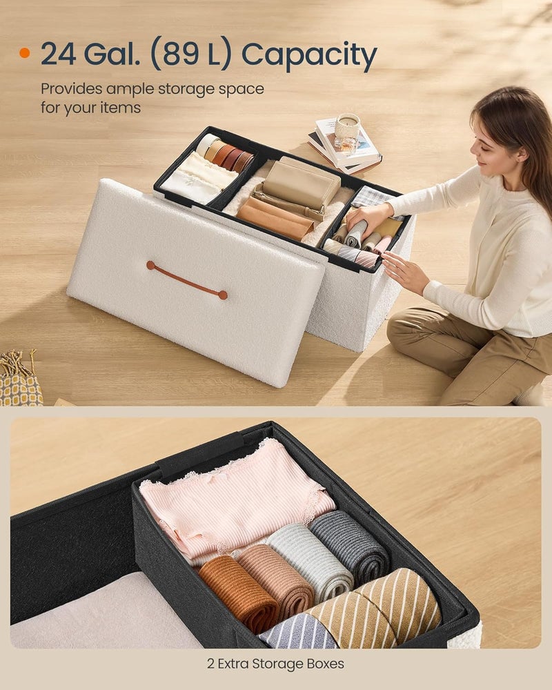 SONGMICS Storage Ottoman Bench, Storage Chest, 38 x 76 x 38 cm, End of Bed Bench, Load up to 300 kg, for Living Room, Bedroom, Entryway, Cream White - Image 5