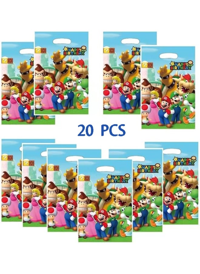 Mario 20pcs Cartoon Mario Pattern Birthday Party Supplies, Cartoon Candy Bags, Tote Bags, Kids Gift Bags, Adult Birthday Party Decorations  - Image 1