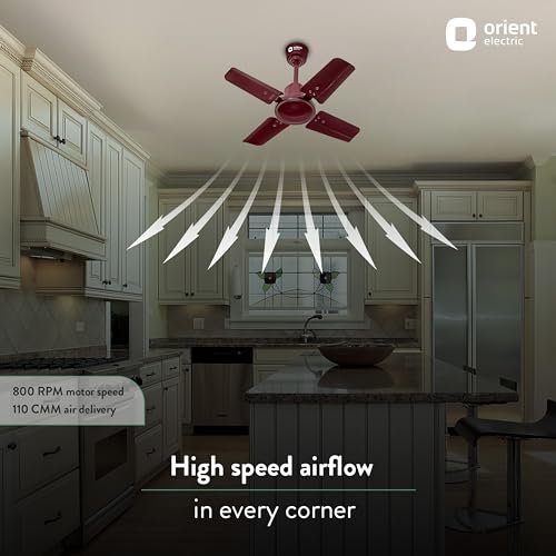 Orient Electric 600 MM New Air Plus | 4 Blade Small Ceiling Fan for Kitchen | 100% Copper Motor | Aluminium blades | 24 Inch Fan | 2 Years Warranty | Brown - Image 2