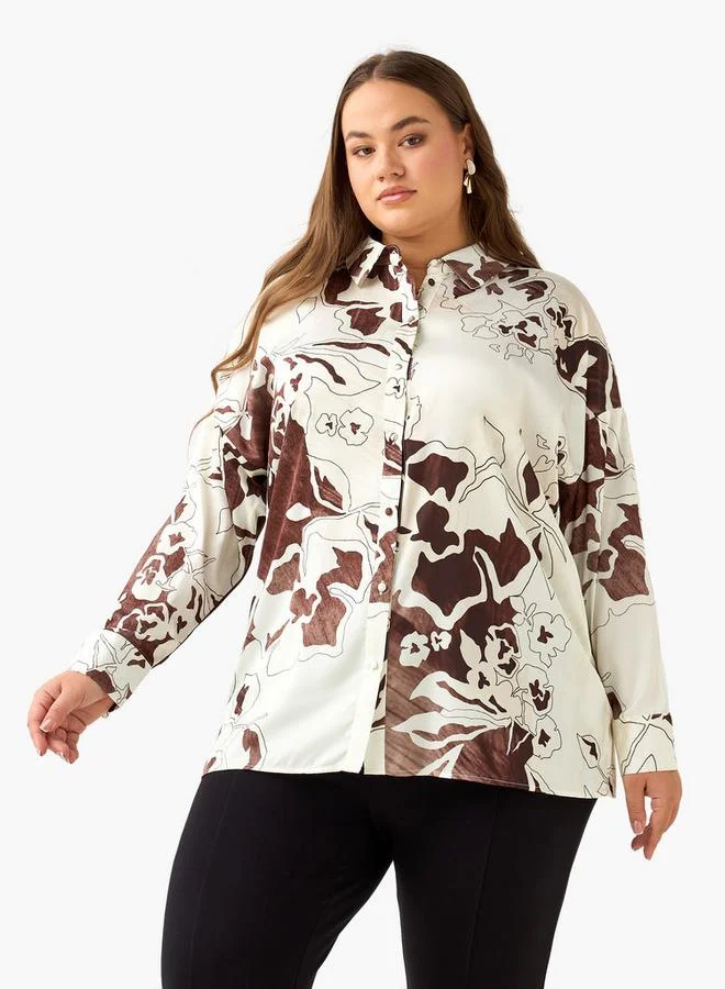  أولا بوبكن Ulla Popken Satin Shirt with Abstract Print