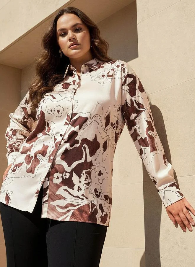  أولا بوبكن Ulla Popken Satin Shirt with Abstract Print