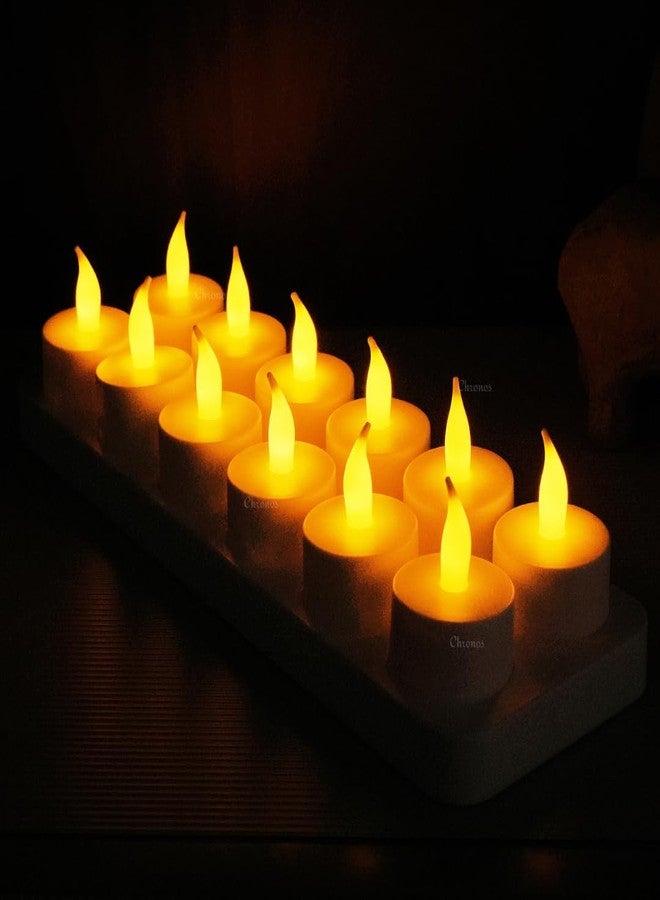 Chronos LED Rechargeable Flameless Tealight, Flickering Tealight Candles White Base with Charging Station (Pack of 12) - Image 3