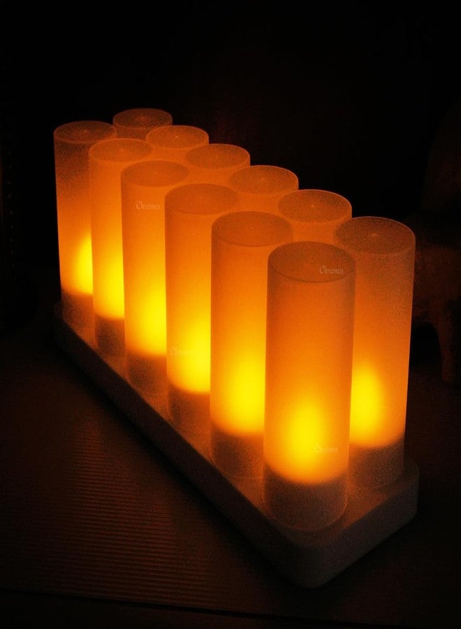 Chronos LED Rechargeable Flameless Tealight, Flickering Tealight Candles White Base with Charging Station (Pack of 12) - Image 2