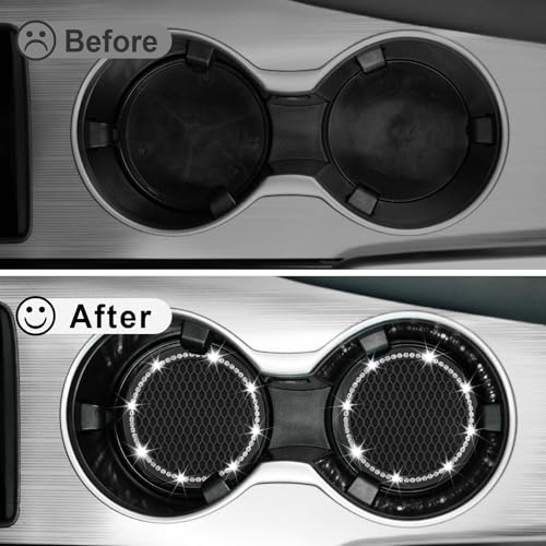 JUSTTOP Car Cup Holder Coaster, Insert 2 Pack Universal Auto Anti Slip, Bling Crystal Rhinestone Car Interior Accessories-Black - Image 5
