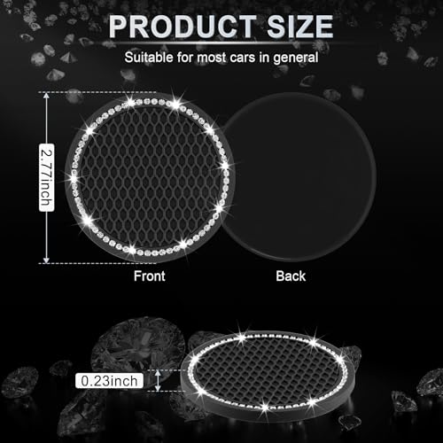 JUSTTOP Car Cup Holder Coaster, Insert 2 Pack Universal Auto Anti Slip, Bling Crystal Rhinestone Car Interior Accessories-Black - Image 2