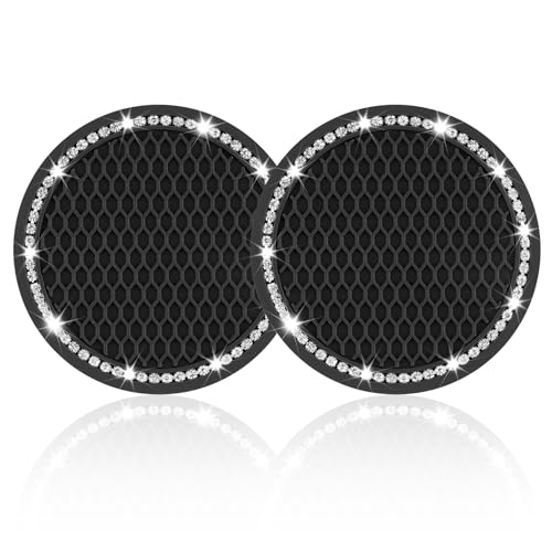 JUSTTOP Car Cup Holder Coaster, Insert 2 Pack Universal Auto Anti Slip, Bling Crystal Rhinestone Car Interior Accessories-Black - Image 1