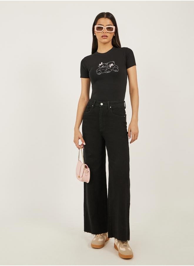 Styli High Rise Rivet Detail Straight Fit Jeans  - Image 1