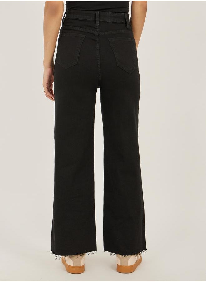 Styli High Rise Rivet Detail Straight Fit Jeans  - Image 4