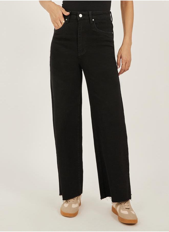 Styli High Rise Rivet Detail Straight Fit Jeans  - Image 2