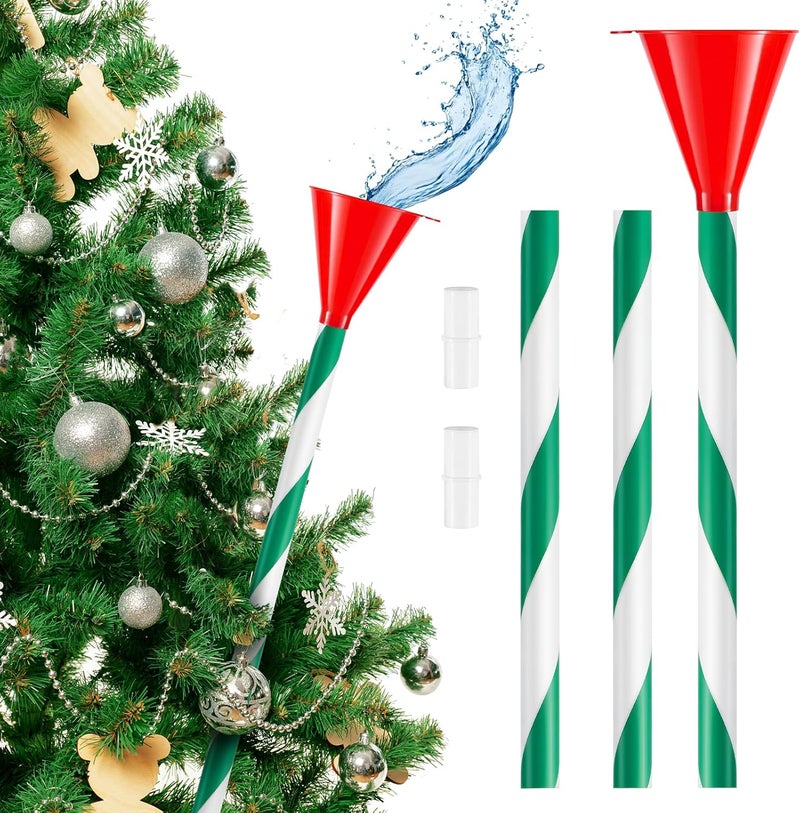 VICAMB 39.3 Inch Christmas Tree Watering Funnel,Green and White Striped Christmas Tree Watering System Device,Long Tree Watering Funnel Spout for Indoor Outdoor Xmas Tree - Image 1