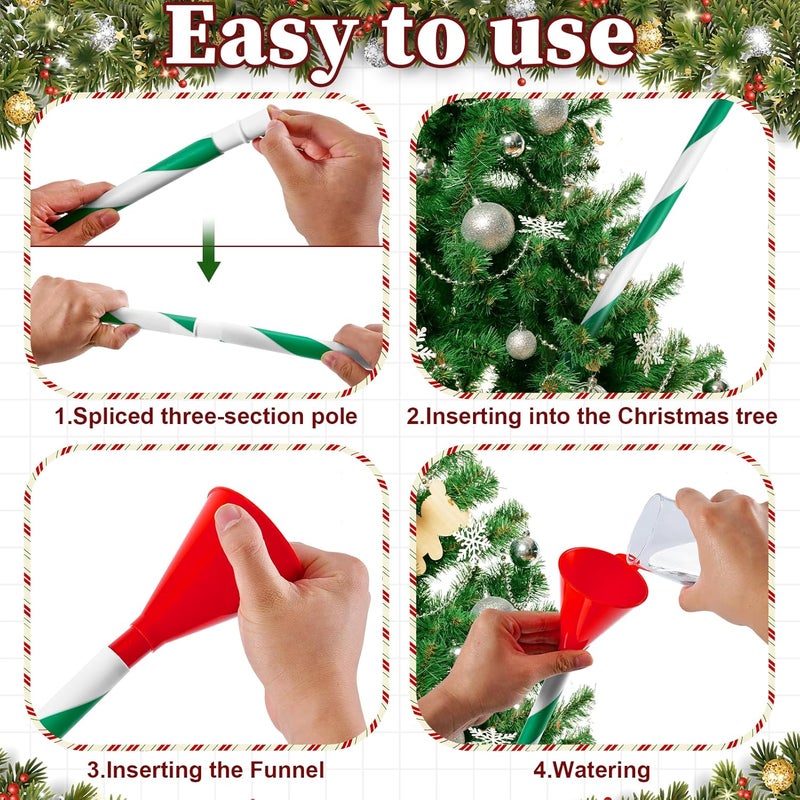 VICAMB 39.3 Inch Christmas Tree Watering Funnel,Green and White Striped Christmas Tree Watering System Device,Long Tree Watering Funnel Spout for Indoor Outdoor Xmas Tree - Image 4