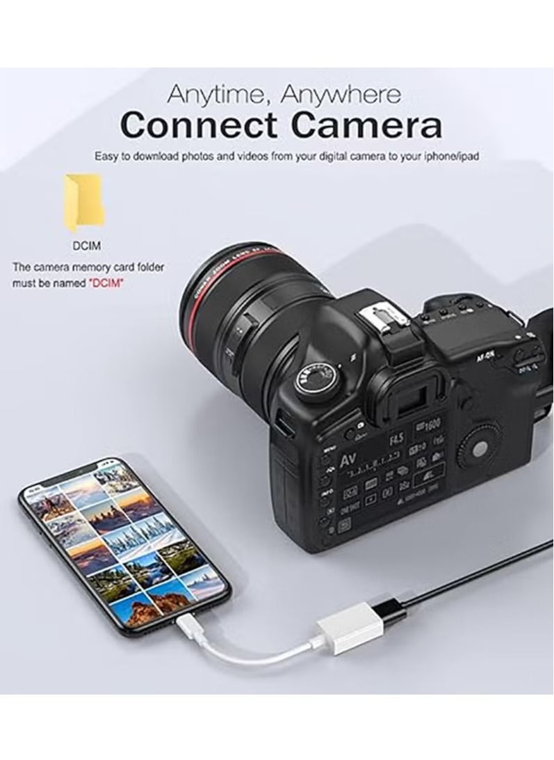 Lightning to USB Camera Adapter USB 3.0 OTG Cable for iPhone 15 14 13 12 11 X XS XR 8 Plus iPad to USB Flash Drive Card Reader MIDI Keyboard Mouse Piano Hubs Plug & Play