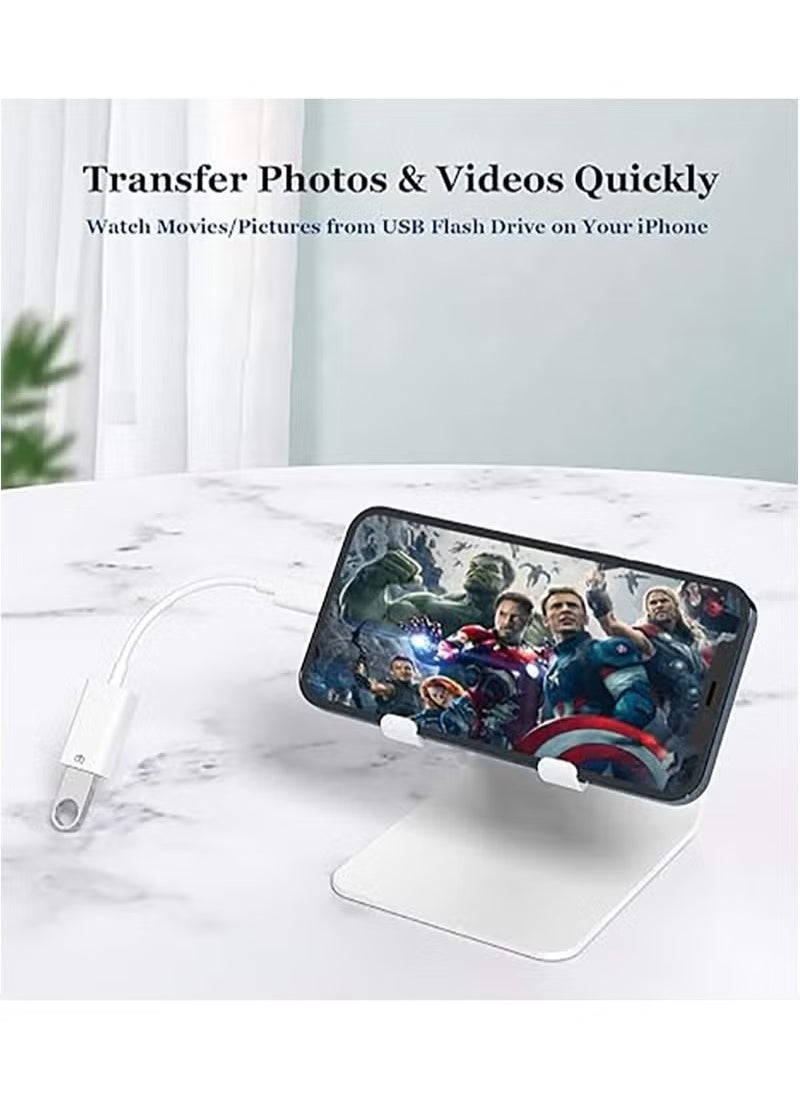 Lightning to USB Camera Adapter USB 3.0 OTG Cable for iPhone 15 14 13 12 11 X XS XR 8 Plus iPad to USB Flash Drive Card Reader MIDI Keyboard Mouse Piano Hubs Plug & Play