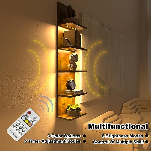 Homaterial 5 Tier Wall Shelf Unit, Modern Vertical Lack Wall Shelves with Light, Wall Mount, Floating Column Home Decor Shelves for Bedroom, Living Room, Vanity Storage Display(Dark Brown) - Image 3