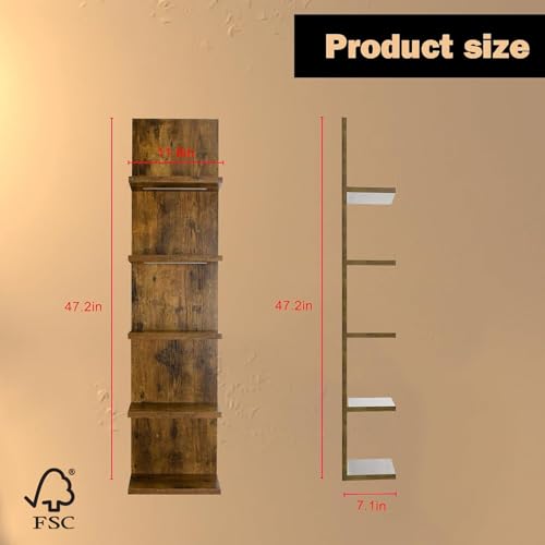 Homaterial 5 Tier Wall Shelf Unit, Modern Vertical Lack Wall Shelves with Light, Wall Mount, Floating Column Home Decor Shelves for Bedroom, Living Room, Vanity Storage Display(Dark Brown) - Image 2