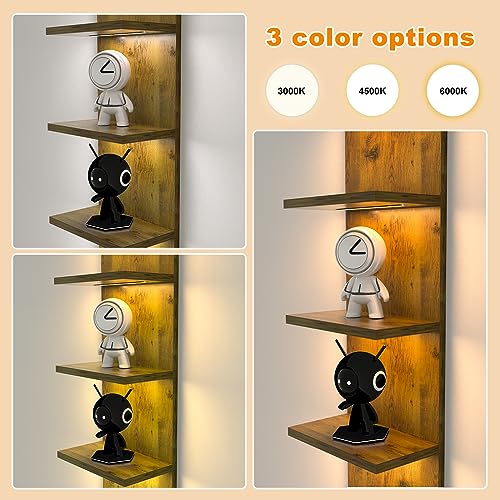 Homaterial 5 Tier Wall Shelf Unit, Modern Vertical Lack Wall Shelves with Light, Wall Mount, Floating Column Home Decor Shelves for Bedroom, Living Room, Vanity Storage Display(Dark Brown) - Image 5