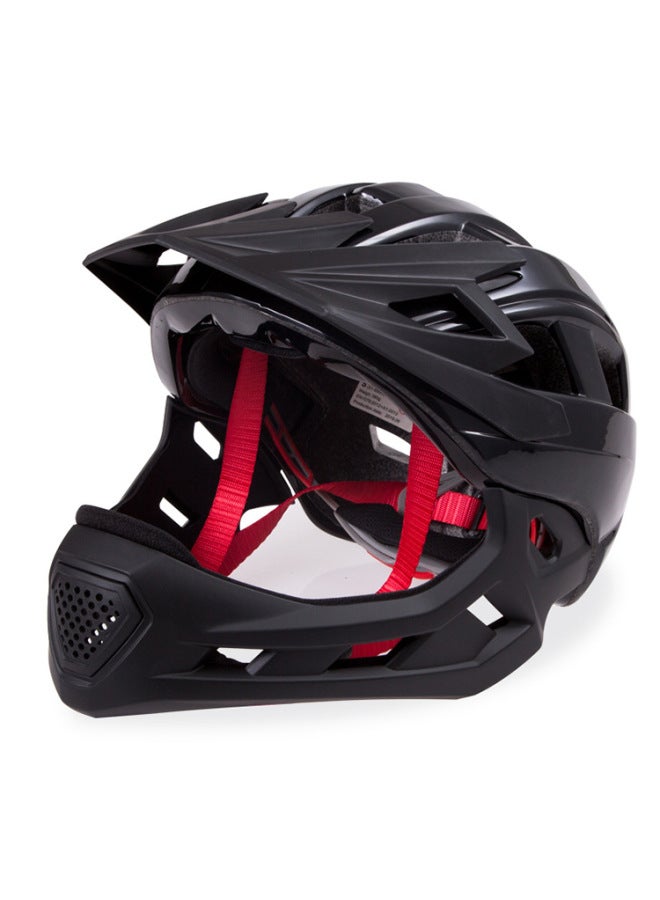 Children's Full-Face Helmet with Detachable Chin Guard, Black, for Balance Bike, Scooter, Skating, and Bicycle Riding