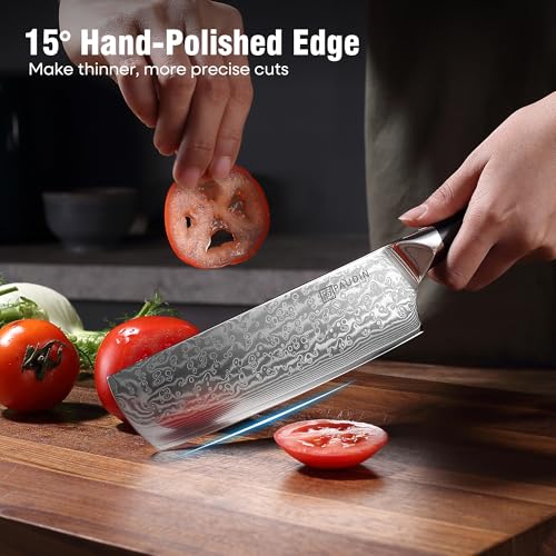 PAUDIN Nakiri Knife 7'', Damascus Chef Knife, Japanese VG-10 Stainless Steel, Kitchen Knife with G10 Full Tang Handle, Razor Sharp 67-Layer Forged Blade - Image 5